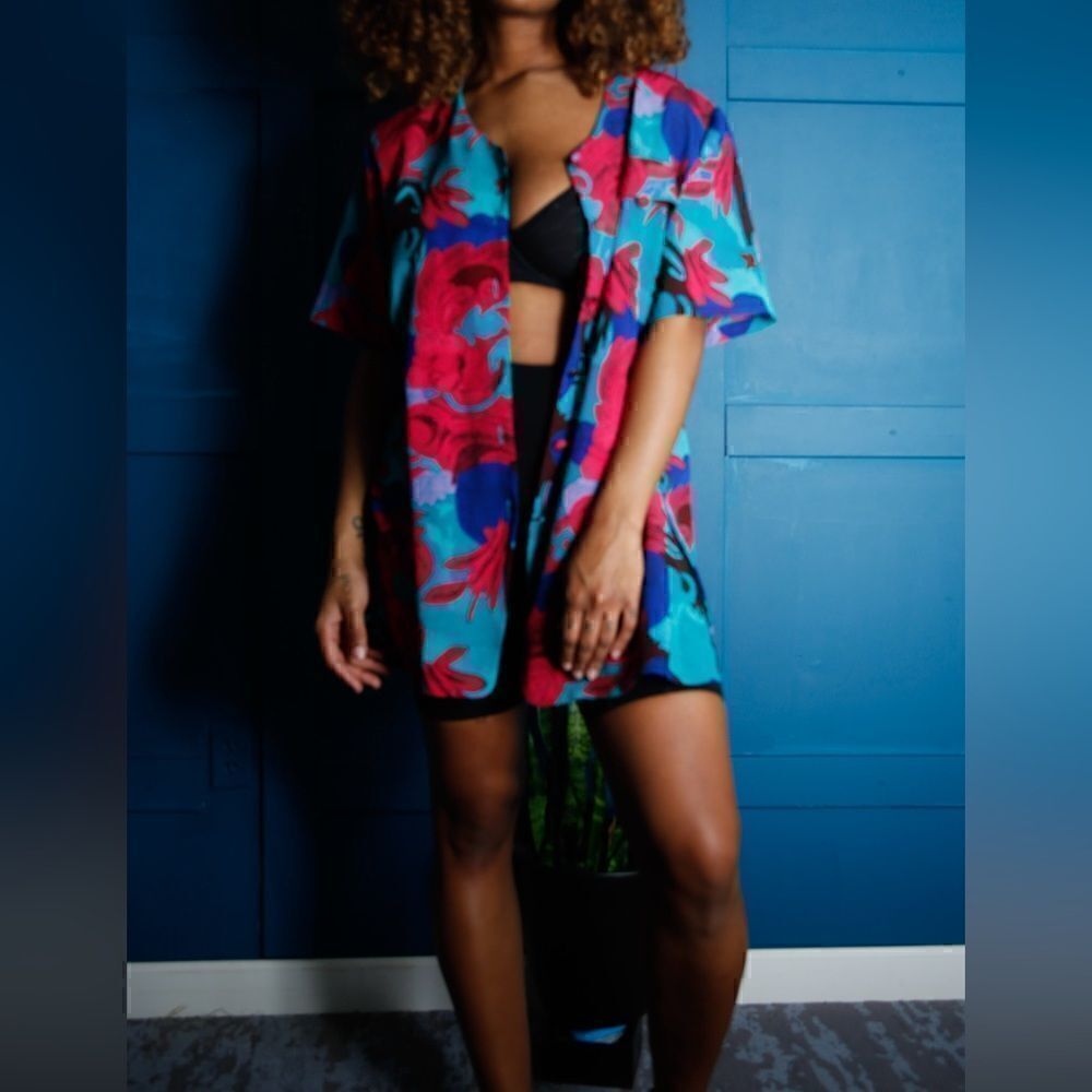 Vibrant Vintage Abstract Button-Up Shirt